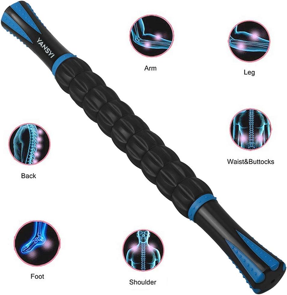 Professional 9-Roller Deep Tissue Massage Stick - Portable Muscle Recovery Roller for Athletes, Relieves Post-Workout Soreness & Leg/Back Pain - Portable Physio Tool (Blue 1) - view 6