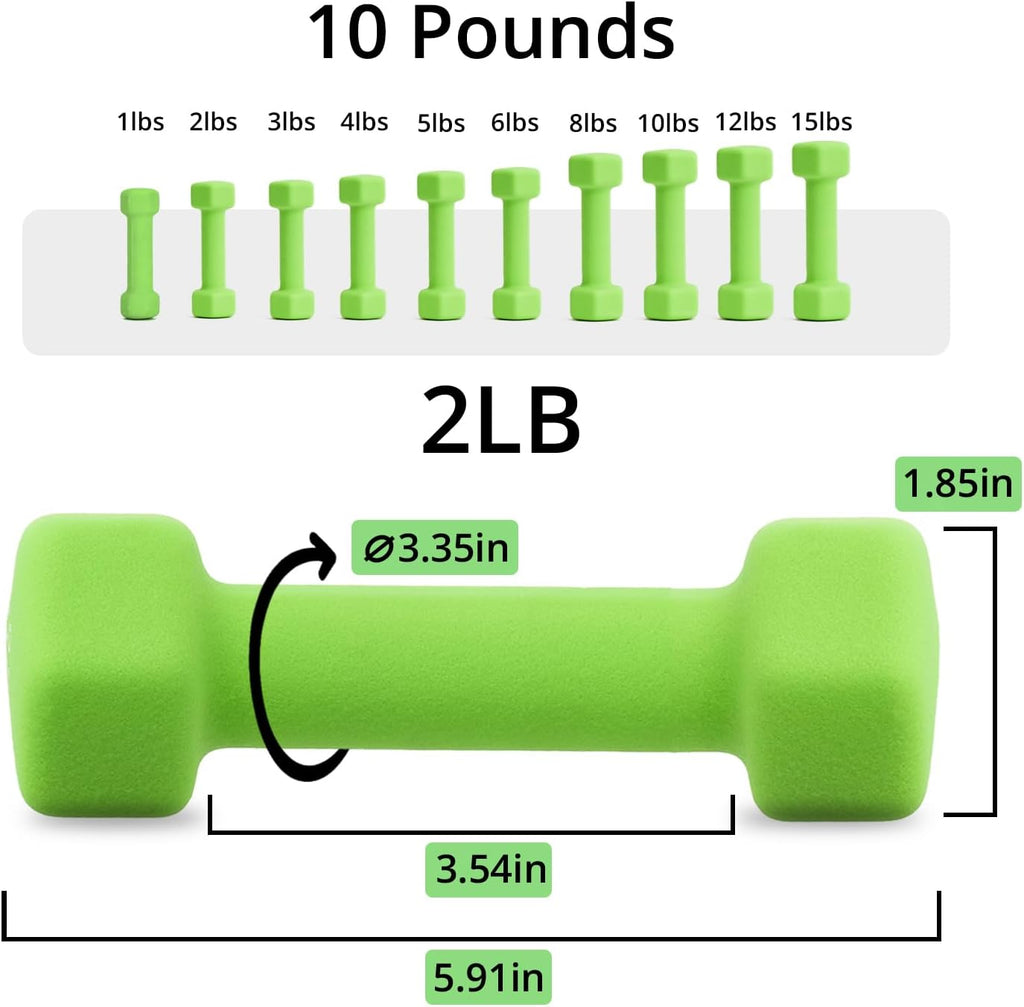 Dumbbells Neoprene with Non Slip Grip weight for Total Body Workout Exercise and Muscle Toning Compatible with of 2 Set,1-15 LB, Anti-Slip, Anti-roll, Hex Shape - view 2