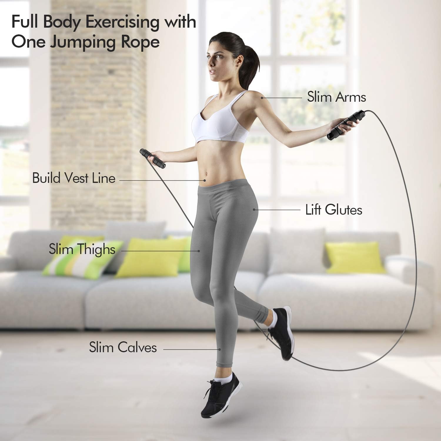 Jump rope, tangle-free rapid speed jumping rope cable with ball bearings for women, men, and kids, adjustable steel jump rope with foam handles for home gym exercise fitness workout equipment & slim body - view 5