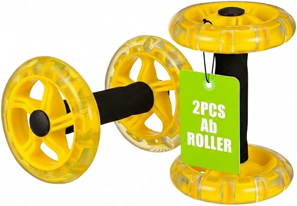 Dual Ab Roller Wheel Set for Core Workout, Portable Abdominal Exercise Equipment with Foam Grip for Home Gym, Lightweight Fitness Training Tool for Men and Women, Yellow