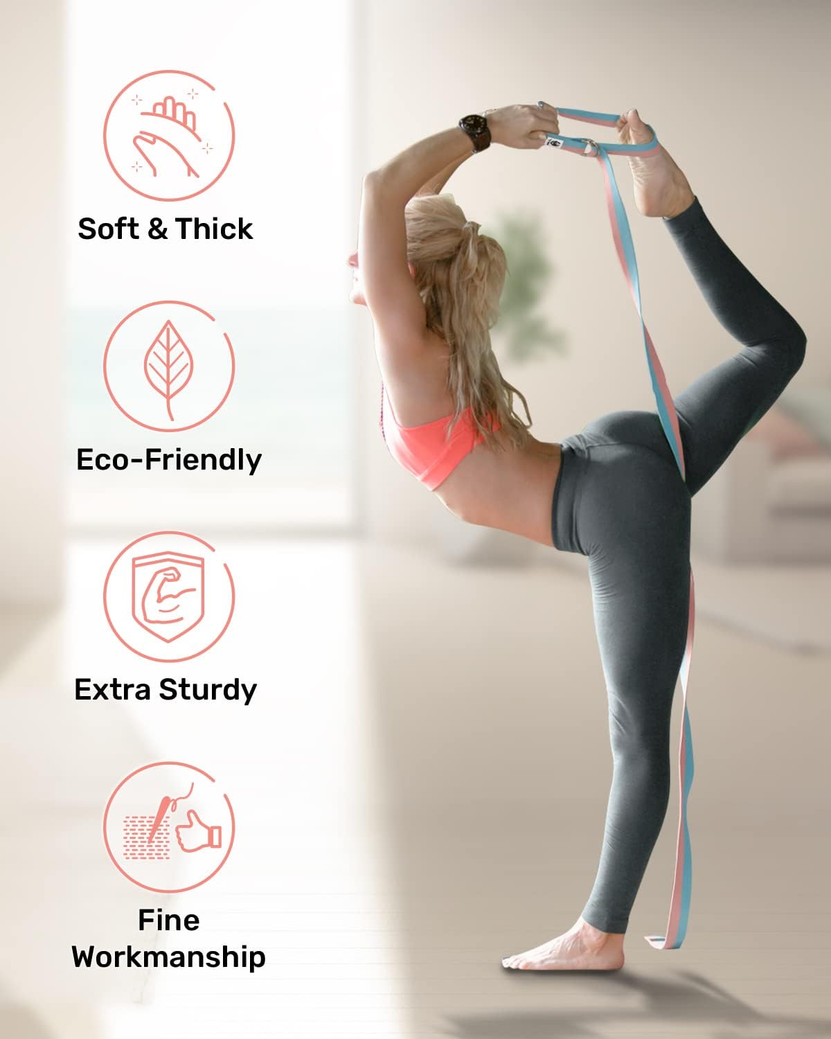 Yoga Strap for Stretching with Adjustable D-Ring, 6/8/10 ft | Adjustable D-Ring | Soft Cotton Blend | 15+ Colors | Non-Elastic Yoga Belt for Pilates Stretching & Physical Therapy - view 4