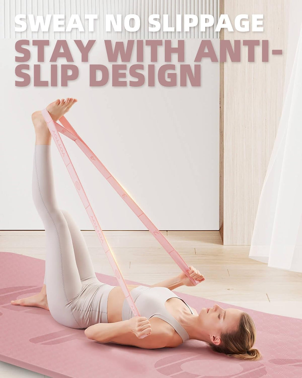 Yoga Strap and Resistance Bands-Exercise Elastic Bands for Working Out Women with 10 Loops-Perfect for Stretching and Physical Therapy - view 7