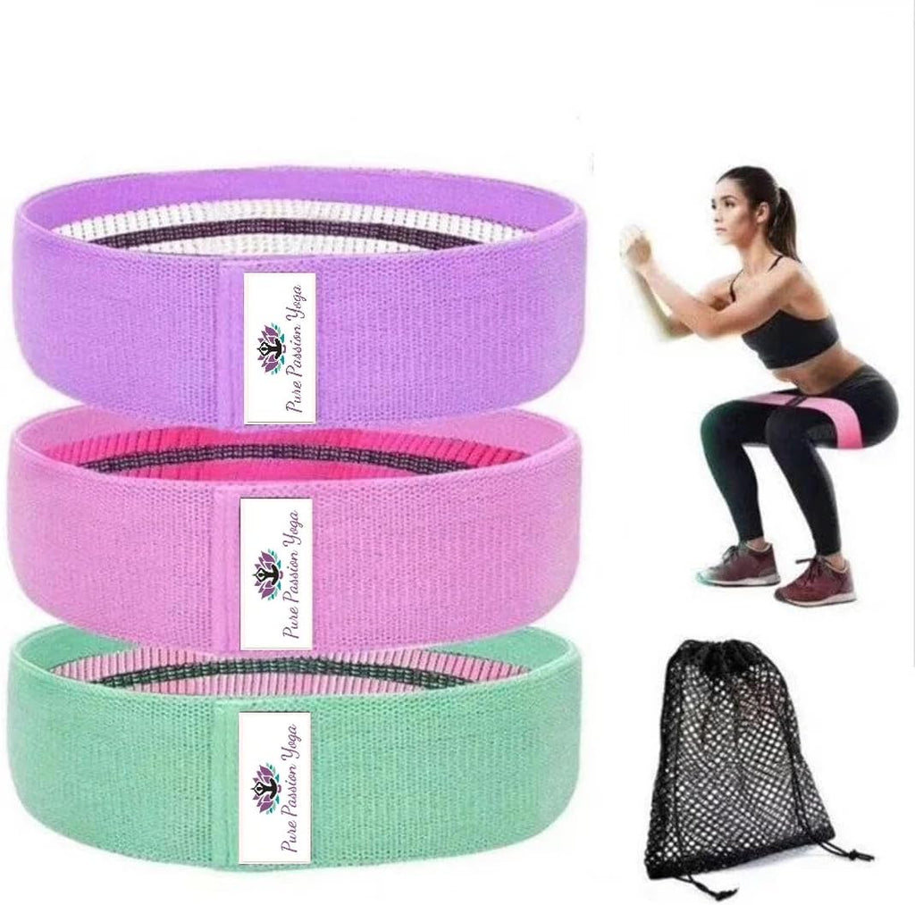 Fabric Resistance Band Set | 3 Tension Bands with Carrying Bag | Fabric Resistance Bands for Hips & Glutes Workouts - view 2