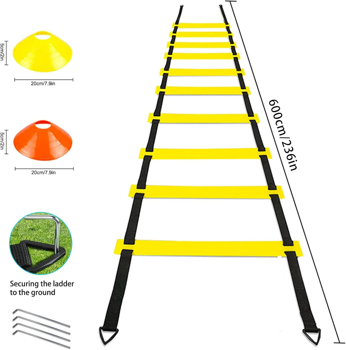 Agility Ladder Soccer Training Equipment Kit, 20ft Speed Ladder | Football Gifts for Boys 8-12 with 12 soccer Cones, Solo Trainer, Jump Rope, Suitable for Home Gym and Playground - view 2