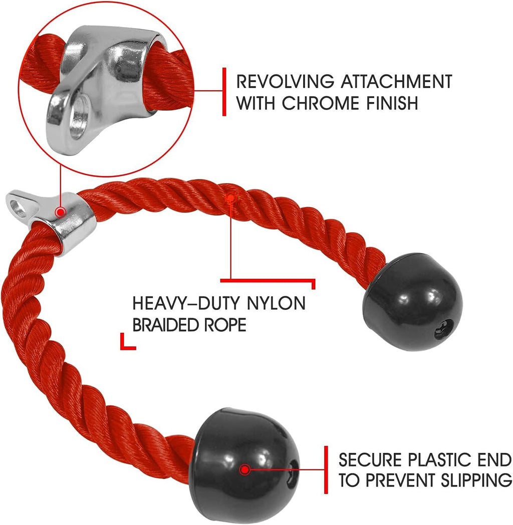 Deluxe Tricep Rope Cable Attachment, 27 & 36 inch with 4 Colors, Exercise Machine Attachments Pulley System Gym Pull Down Rope with Carabiner - view 2