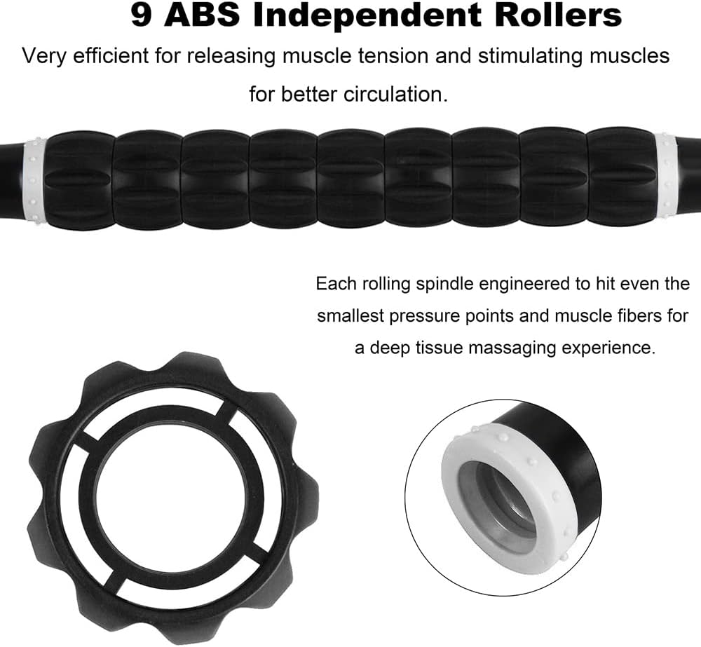 Professional 9-Roller Deep Tissue Massage Stick - Portable Muscle Recovery Roller for Athletes, Relieves Post-Workout Soreness & Leg/Back Pain - Portable Physio Tool (White) - view 3