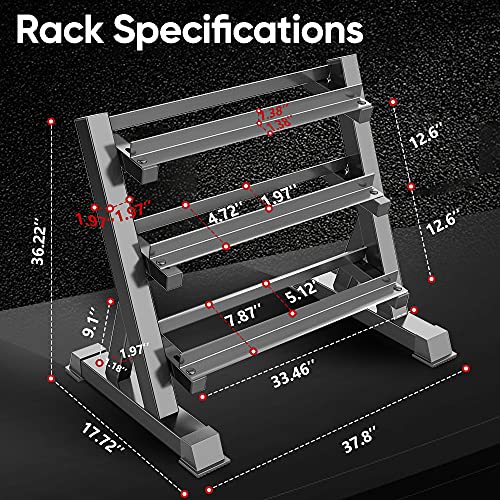 1100lbs Adjustable 3 Tier Dumbbell Rack Stand, Hex dumbbells Hand Weights Rack Dumbbell Holder Home Gym Storage Organizer, Reverse Install Available (Rack Only) - view 5
