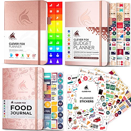 Full House Bundle – Undated A5 Weekly Planner, 1360+ Stickers Value Pack, Monthly Budget Planner & Food Log Journal – Household Gifts with Life Organizers for Goal Setting & Weight Loss