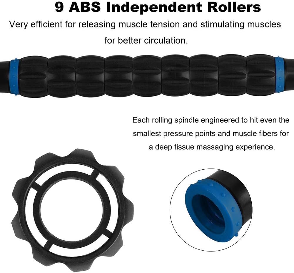 Professional 9-Roller Deep Tissue Massage Stick - Portable Muscle Recovery Roller for Athletes, Relieves Post-Workout Soreness & Leg/Back Pain - Portable Physio Tool (Blue 1) - view 3
