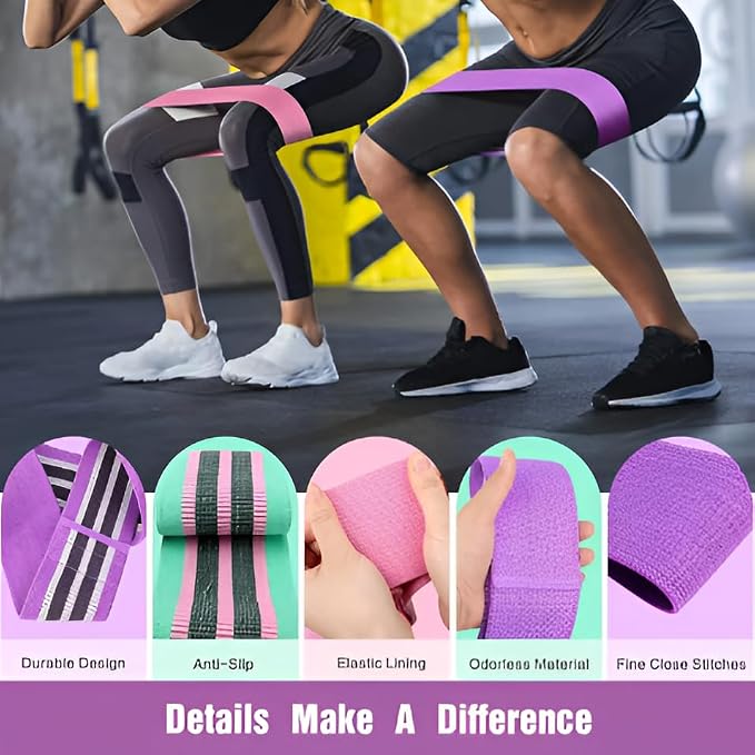Fabric Resistance Band Set | 3 Tension Bands with Carrying Bag | Fabric Resistance Bands for Hips & Glutes Workouts - view 6