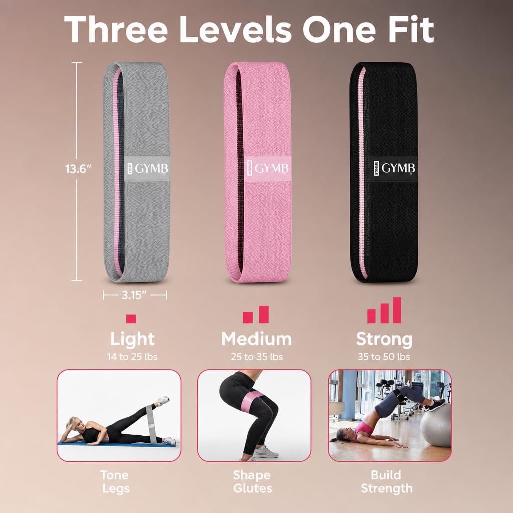 Premium Resistance Bands for Working Out - Exercise Bands to Workout Glutes, Thighs & Legs - No Slip Cloth Booty Bands for Gym & Home Fitness, Yoga, Strength & Pilates for Men/Women - 3 Levels - view 2