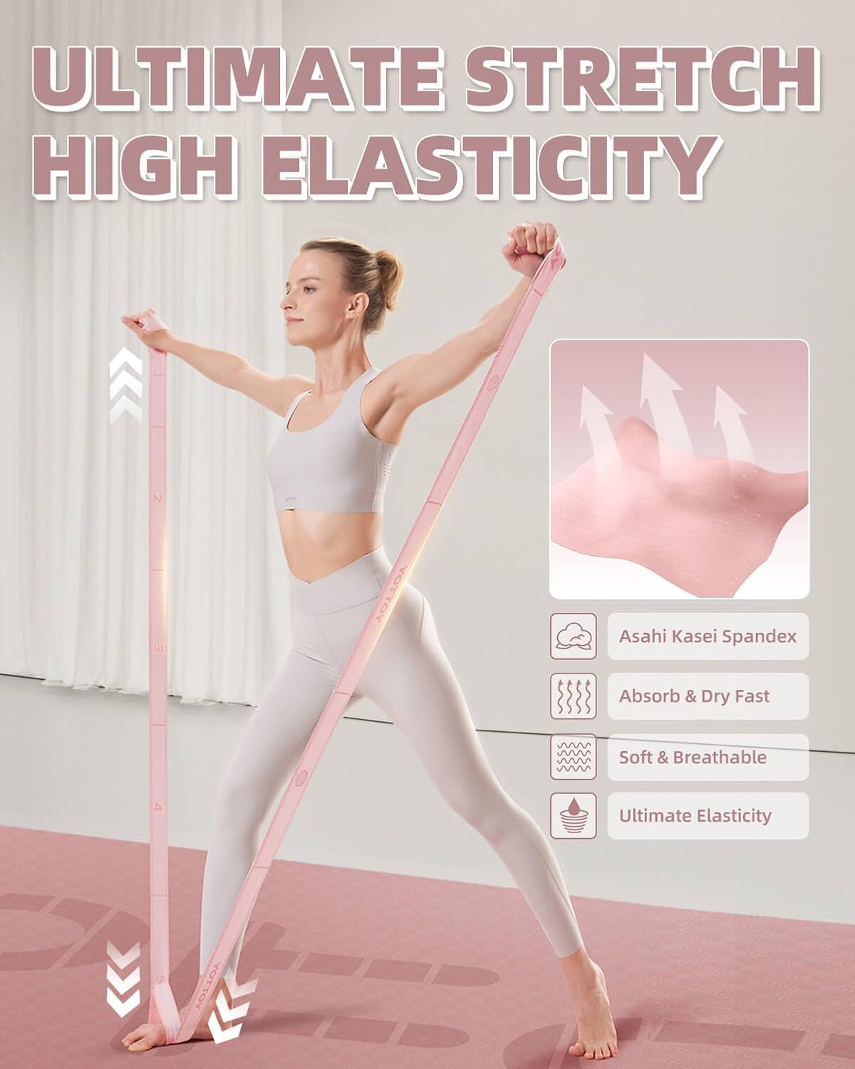 Yoga Strap and Resistance Bands-Exercise Elastic Bands for Working Out Women with 10 Loops-Perfect for Stretching and Physical Therapy - view 5