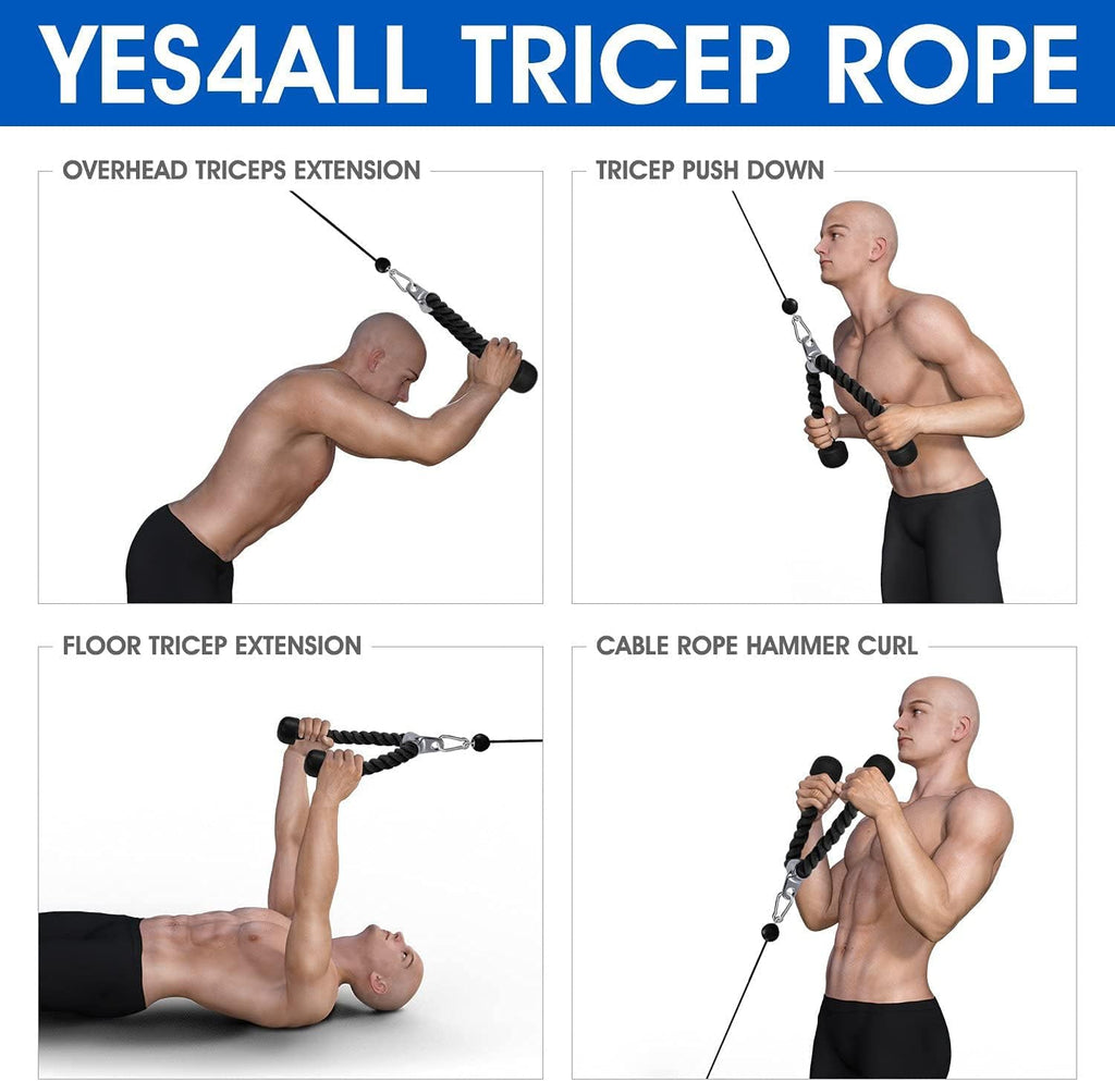 Deluxe Tricep Rope Cable Attachment, 27 & 36 inch with 4 Colors, Exercise Machine Attachments Pulley System Gym Pull Down Rope with Carabiner - view 6