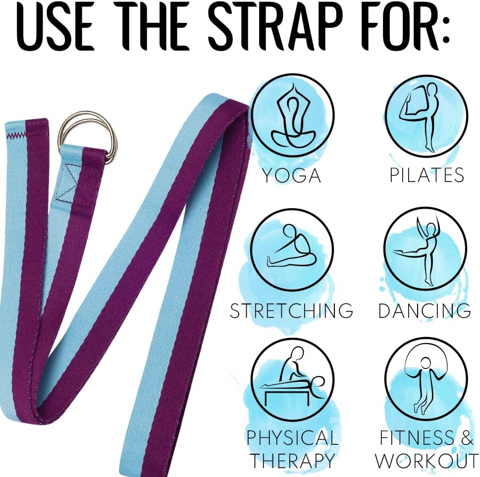 2 IN 1 Yoga & Mat Strap for Stretching – Cotton – 6/8/10 ft | Adjustable Non-Slip Belt in 30+ Colors for Yoga, Pilates, Physical Therapy, Fitness, Home Workouts and Carrying Mats - view 8
