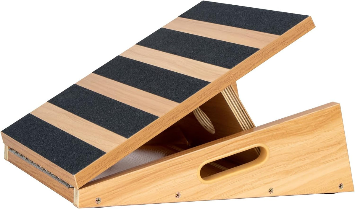Wooden Slant Board, 5 Adjustable Angles, 500 lb, Side Handle | Partial-Coverage Grip Surface, Calf and Ankle Stretching, Squats, Physical Therapy, Rehab and Home Gym Use
