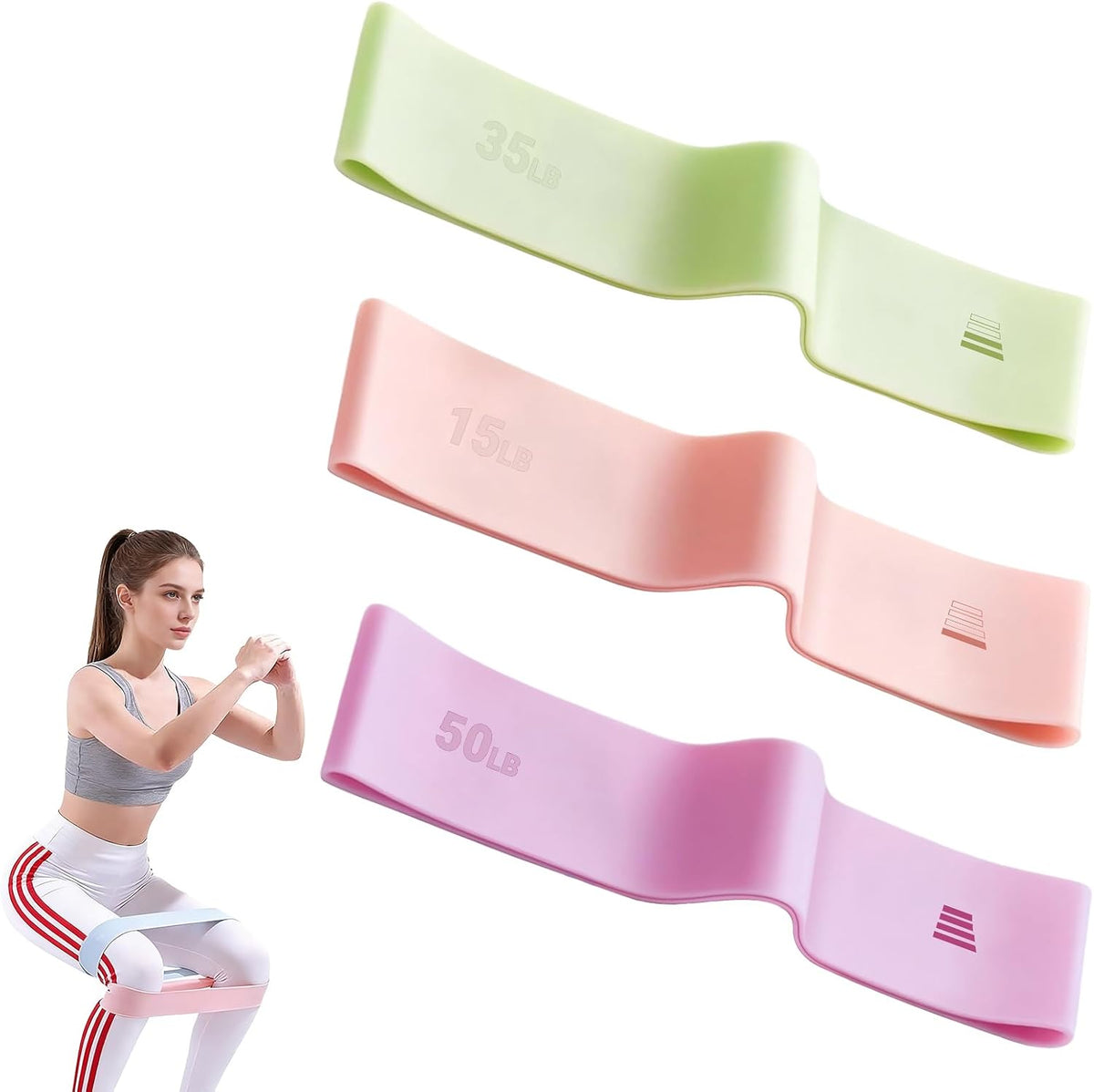 Resistance Bands for Working Out - 2/3/4 Pack Elastic Loop Exercise Band Set 15 25 35 50 lbs, Strength Training Stretching Home Gym Workout Bands for Pilates Yoga Leg Glute Arm Workout for Women Men