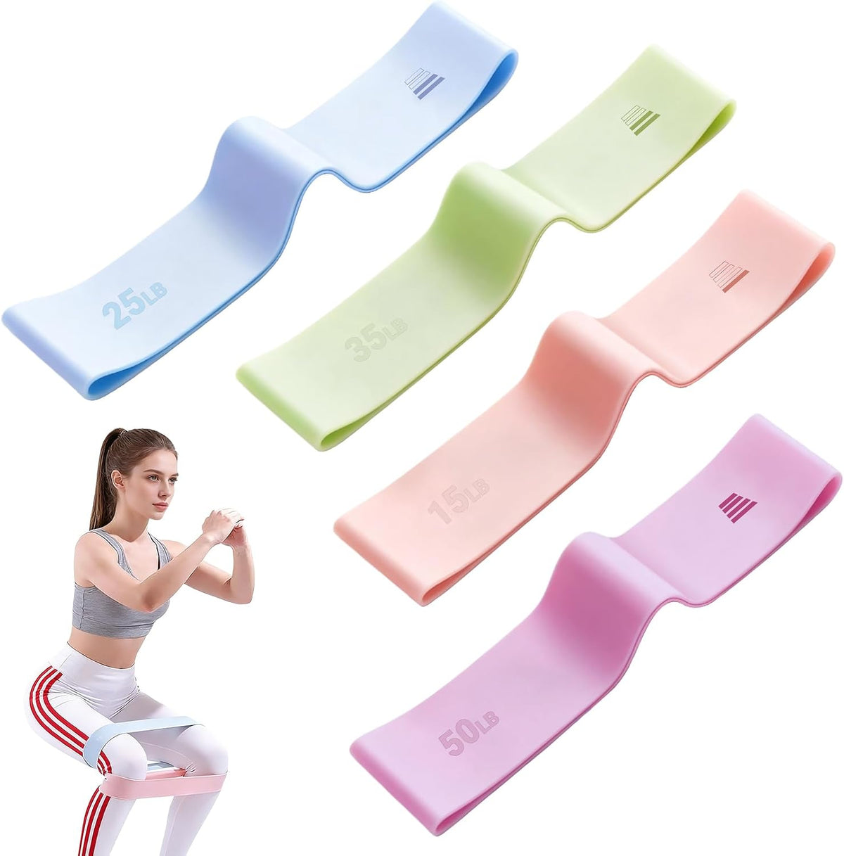 Resistance Bands for Working Out - 2/3/4 Pack Elastic Loop Exercise Band Set 15 25 35 50 lbs, Strength Training Stretching Home Gym Workout Bands for Pilates Yoga Leg Glute Arm Workout for Women Men - view 8