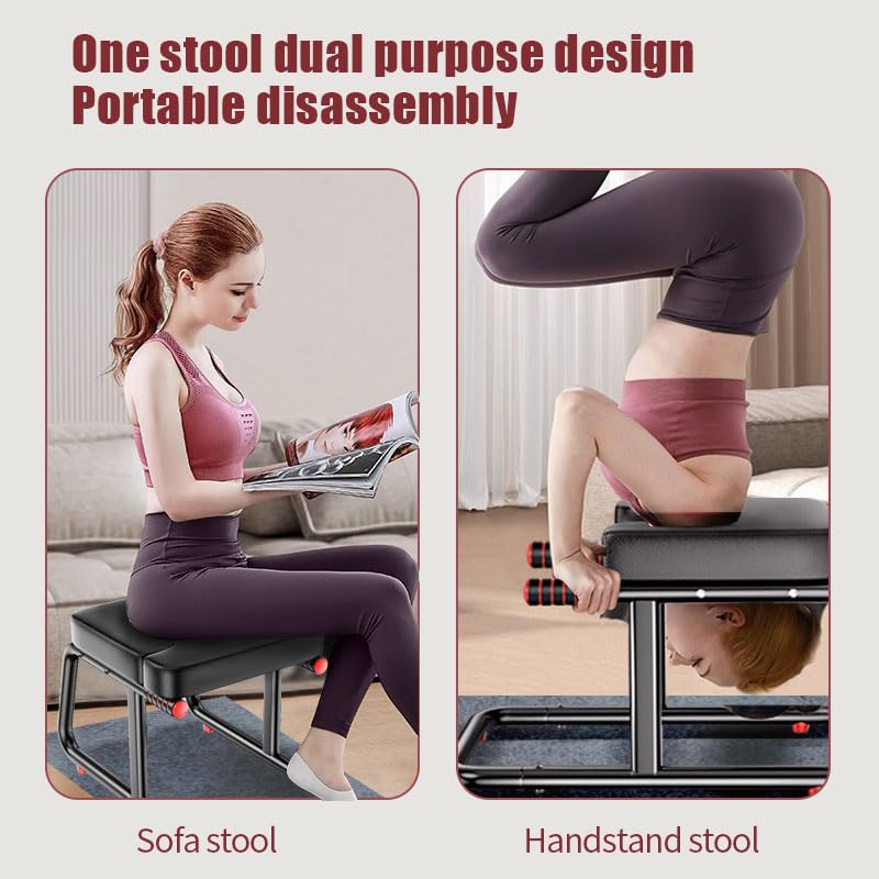KBQ Yoga Headstand Bench, Yoga Inversion Chair, Headstand Trainer – U-Shaped Stool with 400LB Capacity, Double Armrest, Non-Slip Fitness Aid, Thick Breathable Mat, Home & Gym Stability Stool (Black) - view 2