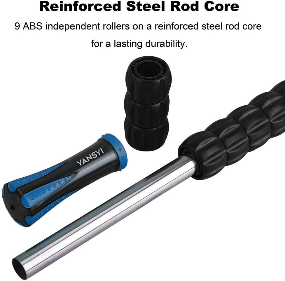 Professional 9-Roller Deep Tissue Massage Stick - Portable Muscle Recovery Roller for Athletes, Relieves Post-Workout Soreness & Leg/Back Pain - Portable Physio Tool (Blue 1) - view 5