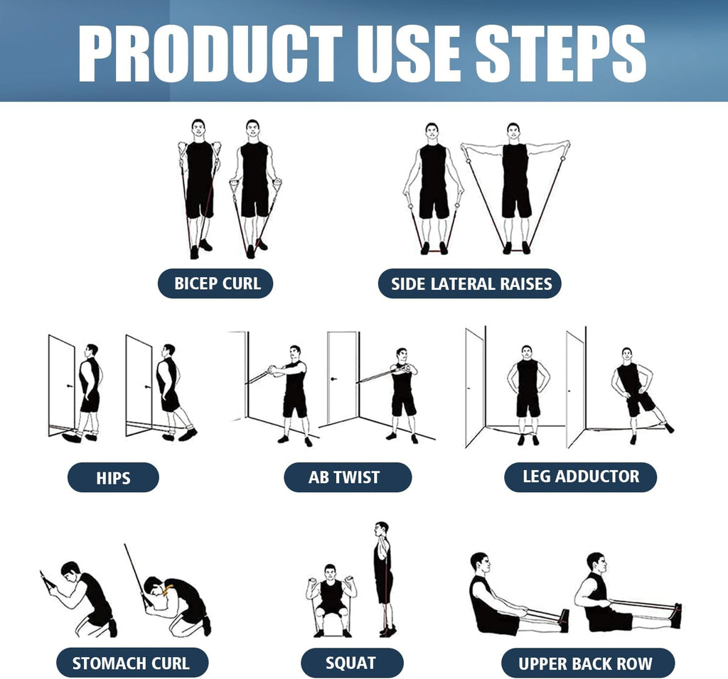 Resistance Bands with Handles, 5-Level Exercise Bands for Workout | Natural latex,10-50 lbs, stackable to 150,Ankle Straps, Door Anchor,Guide. For Strength, Yoga,Home Gym,Travel & Workout. - view 8