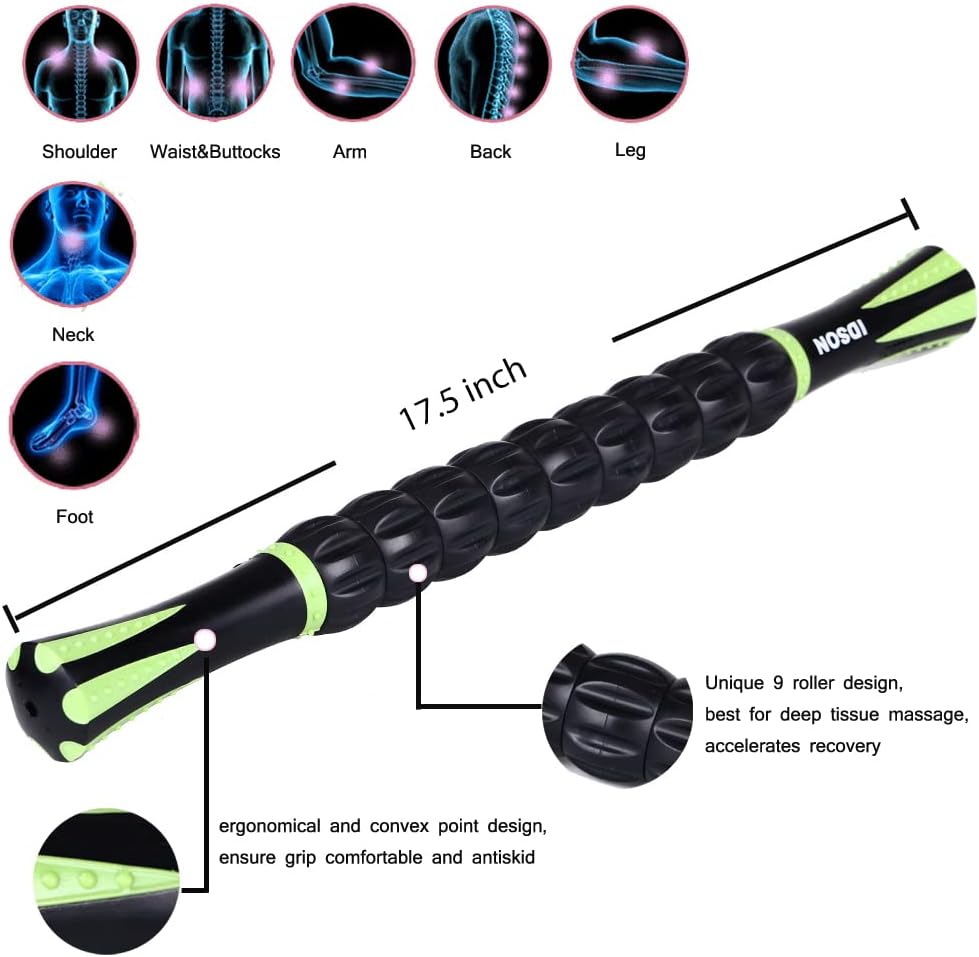 Muscle Roller Stick for Athletes- Body Massage Sticks Tools Massager for Relief Muscle Soreness,Cramping and Tightness,Help Legs and Back Recovery,Black Green - view 2