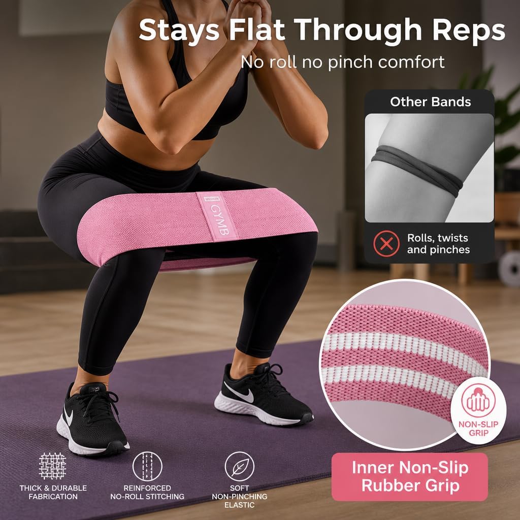 Premium Resistance Bands for Working Out - Exercise Bands to Workout Glutes, Thighs & Legs - No Slip Cloth Booty Bands for Gym & Home Fitness, Yoga, Strength & Pilates for Men/Women - 3 Levels - view 3