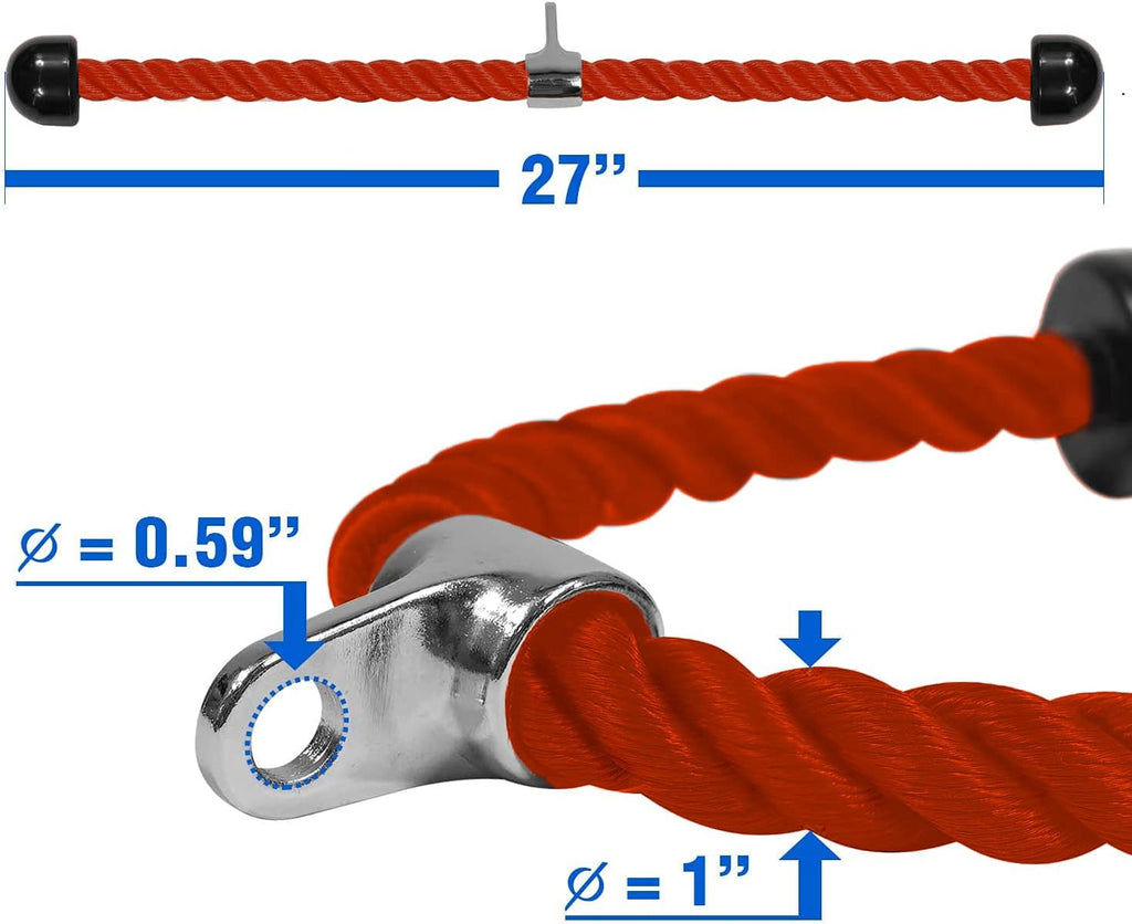 Deluxe Tricep Rope Cable Attachment, 27 & 36 inch with 4 Colors, Exercise Machine Attachments Pulley System Gym Pull Down Rope with Carabiner - view 3