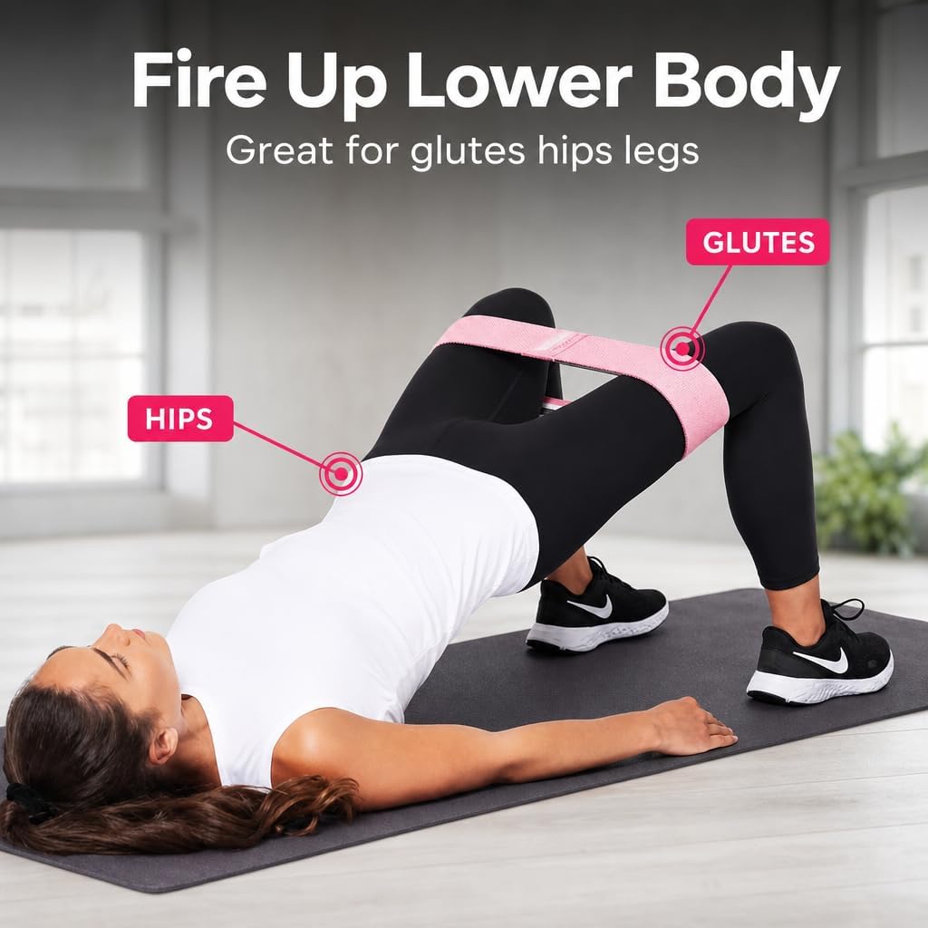 Premium Resistance Bands for Working Out - Exercise Bands to Workout Glutes, Thighs & Legs - No Slip Cloth Booty Bands for Gym & Home Fitness, Yoga, Strength & Pilates for Men/Women - 3 Levels - view 6