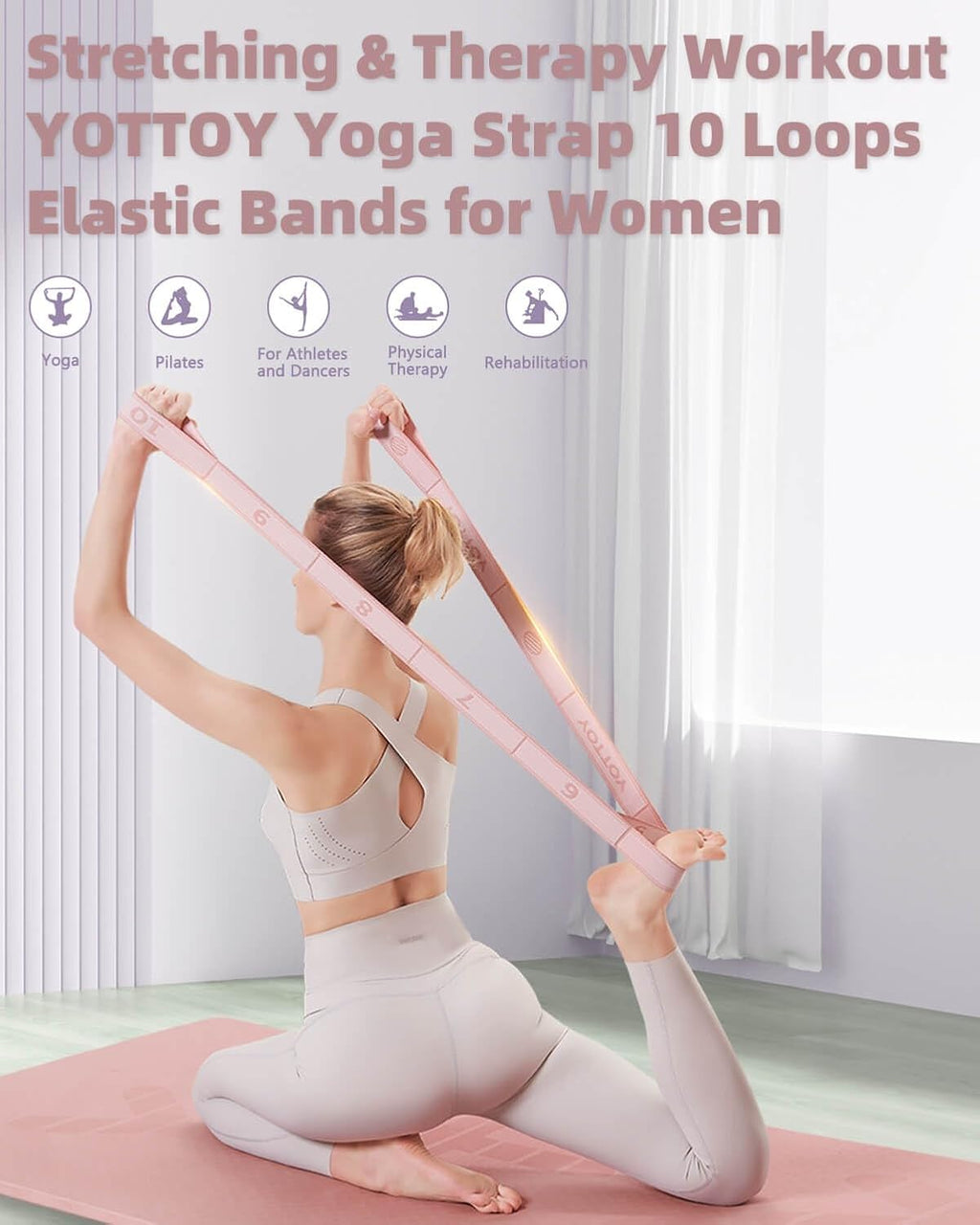 Yoga Strap and Resistance Bands-Exercise Elastic Bands for Working Out Women with 10 Loops-Perfect for Stretching and Physical Therapy - view 2