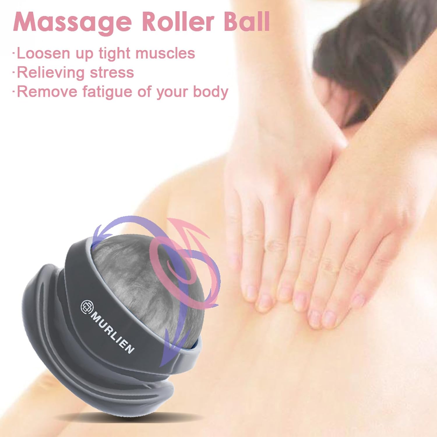 Massage roller ball, tight and sore muscles relief, manual massager, alleviating shoulder, arms, back, legs, calves or muscle tension - gray - view 5