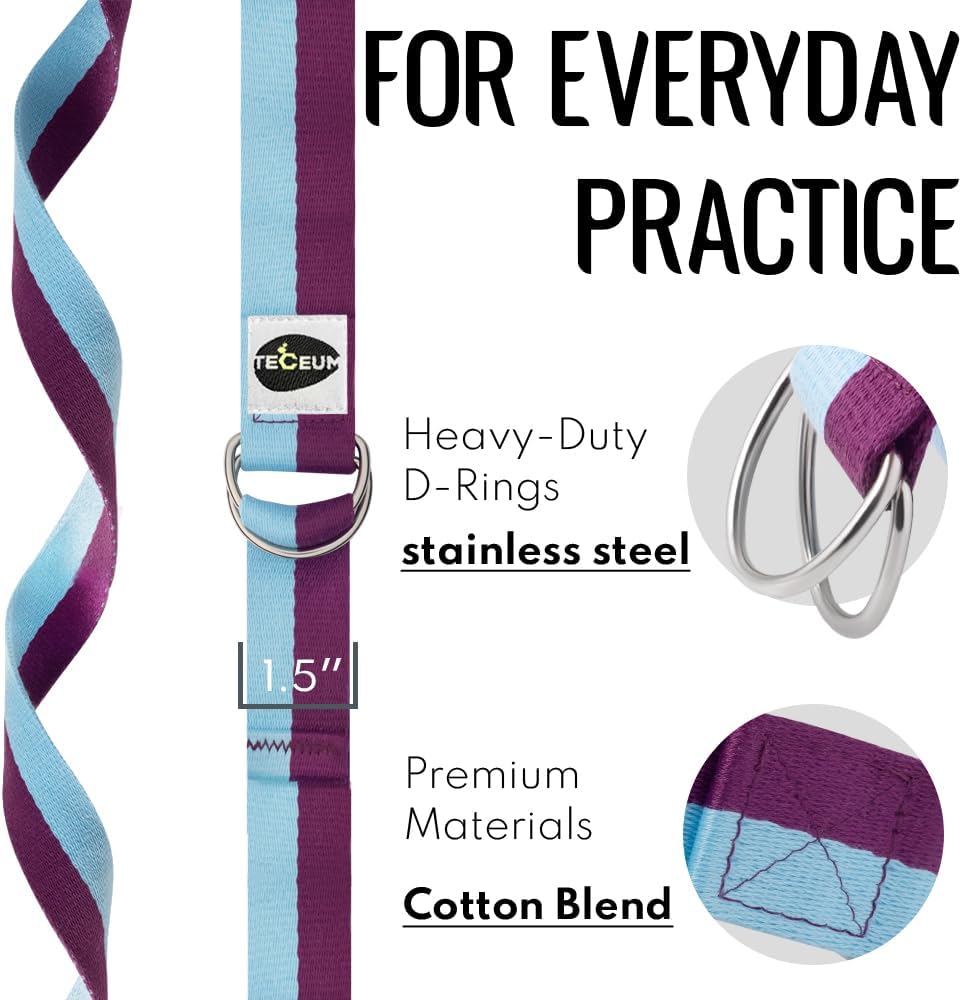 2 IN 1 Yoga & Mat Strap for Stretching – Cotton – 6/8/10 ft | Adjustable Non-Slip Belt in 30+ Colors for Yoga, Pilates, Physical Therapy, Fitness, Home Workouts and Carrying Mats - view 5