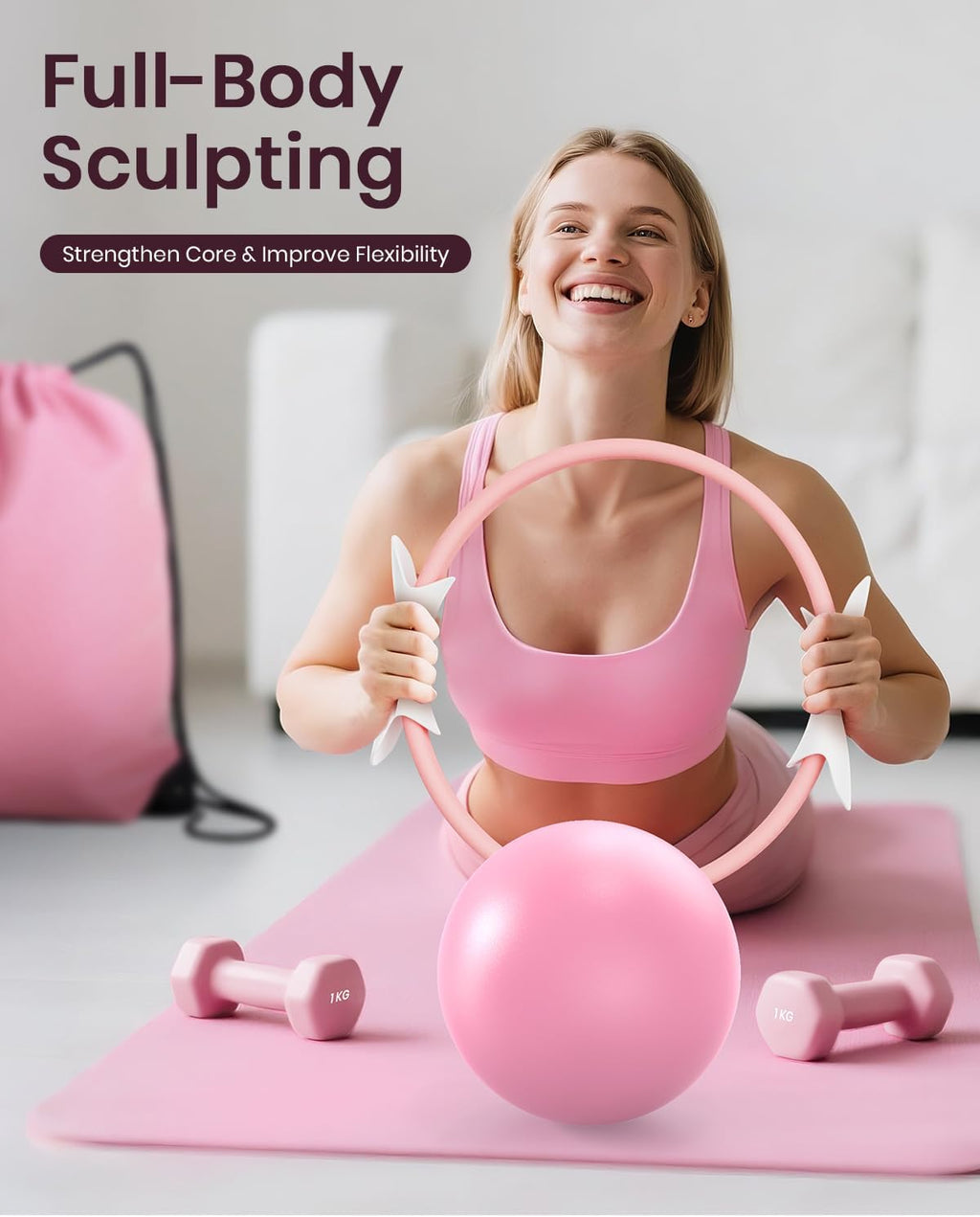 Pilates ring set for women, home workout pilates equipment with resistance bands, 14'' magic circle, mini ball, pilates starter kit for strength, toning and flexibility - view 3