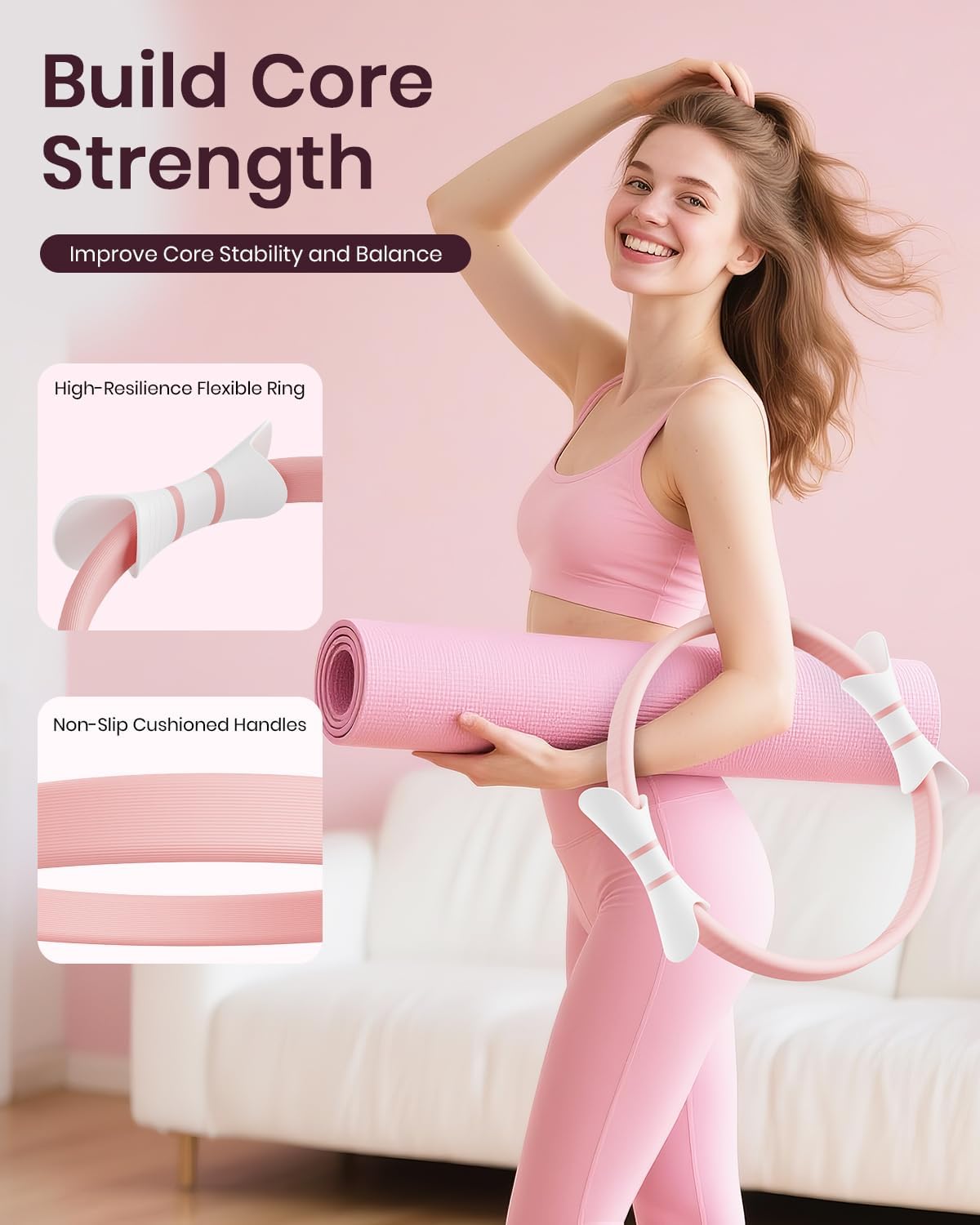 Pilates ring set for women, home workout pilates equipment with resistance bands, 14'' magic circle, mini ball, pilates starter kit for strength, toning and flexibility - view 4