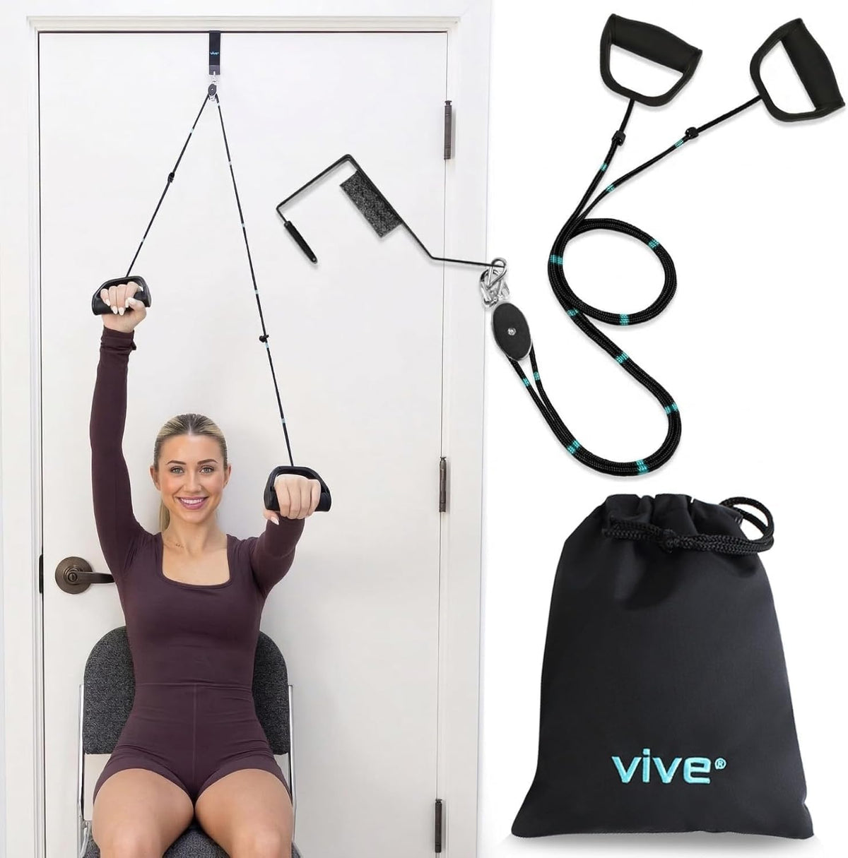 Premium Shoulder Pulley for Physical Therapy w/ Carry Pouch - Over the Door Pulley for Shoulder Rehab - Rotator Cuff Exercise Strengthening Equipment - Overhead Pulleys Arm Pain Relief & Recovery