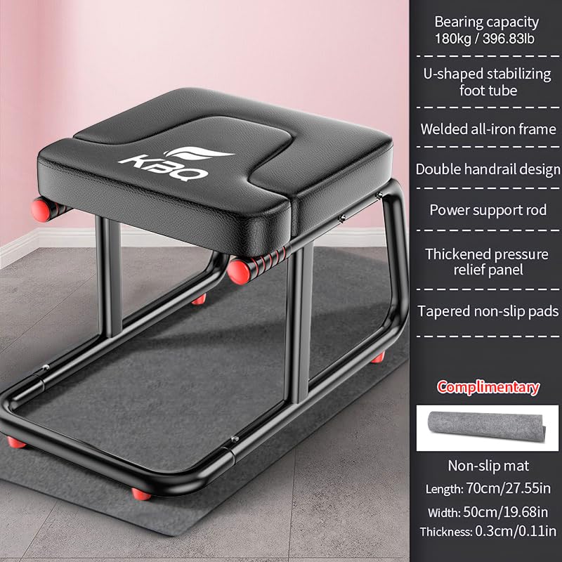 KBQ Yoga Headstand Bench, Yoga Inversion Chair, Headstand Trainer – U-Shaped Stool with 400LB Capacity, Double Armrest, Non-Slip Fitness Aid, Thick Breathable Mat, Home & Gym Stability Stool (Black) - view 4