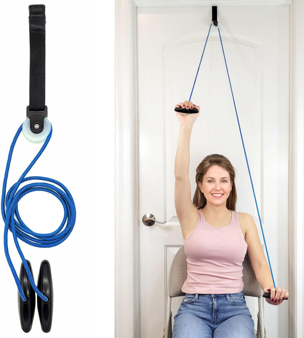 Shoulder Pulley for Physical Therapy with Exercise Guide - Improves Shoulder Strength & Range of Motion - Reduces Pain, Helps in Muscle Recovery - Physical Therapy Equipment (Blue)