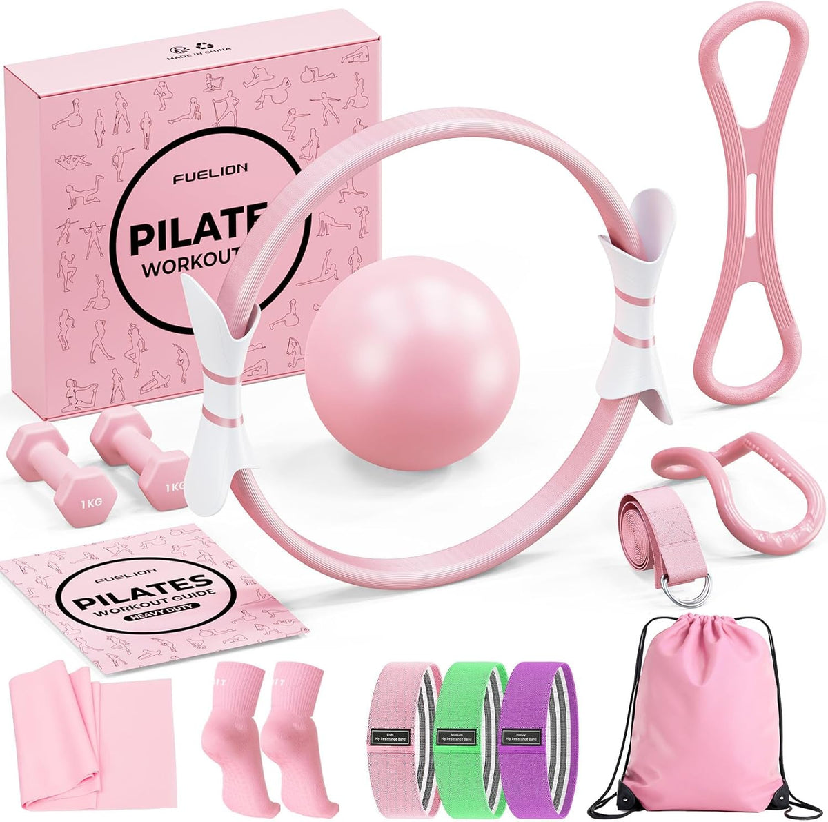 Pilates ring set for women, home workout pilates equipment with resistance bands, 14'' magic circle, mini ball, pilates starter kit for strength, toning and flexibility