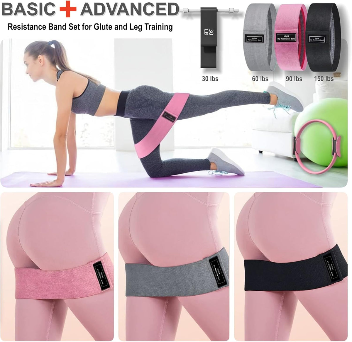 Pilates Equipment, Pilates Kit for Home Workouts, Pilates Essentials Kit for Women, Home Pilates Kit with Pilates Ring and Ball Set, Booty Bands, Figure 8 Resistance Band, Yoga Band - view 4
