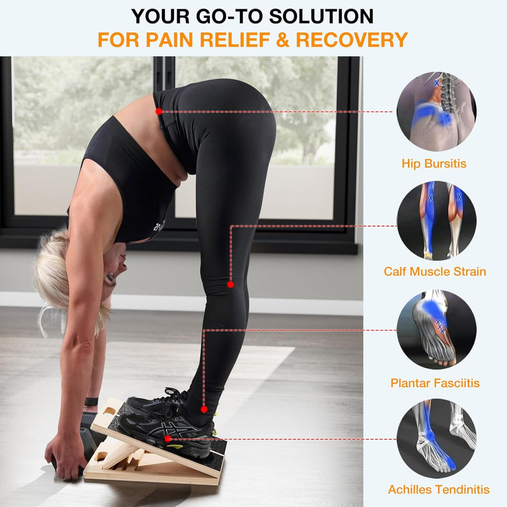 Slant Board for Calf-Stretching - Wooden Incline Wedge Stretcher for Squats, Foot & Ankle Mobility, Portable Fitness Equipment, Balance Block for Heel Stretch - view 5