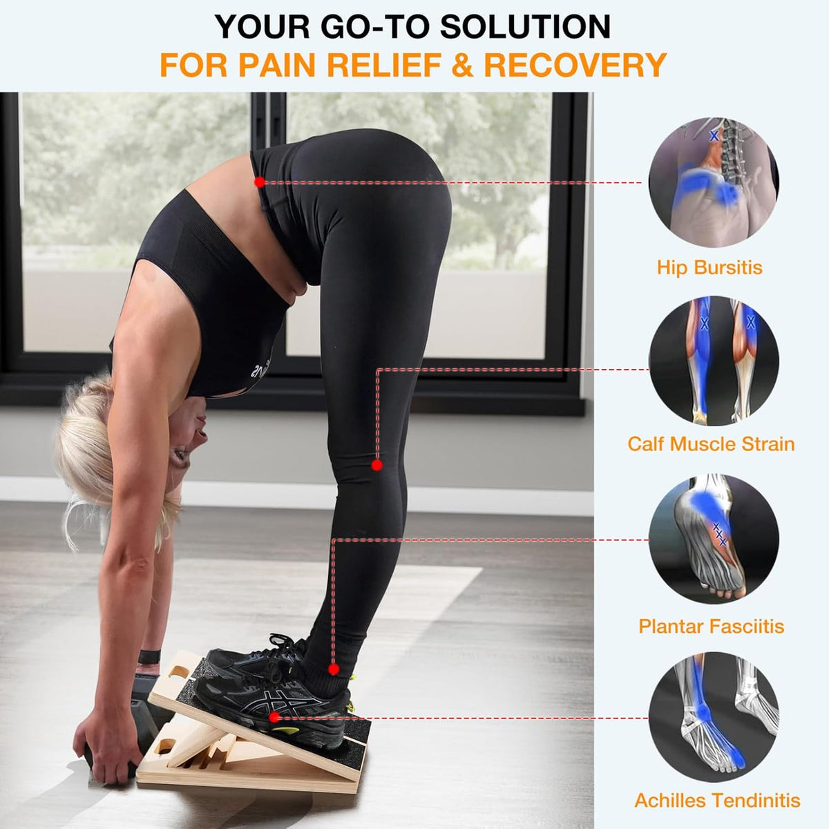 Slant Board for Calf-Stretching - Wooden Incline Wedge Stretcher for Squats, Foot & Ankle Mobility, Portable Fitness Equipment, Balance Block for Heel Stretch - view 5