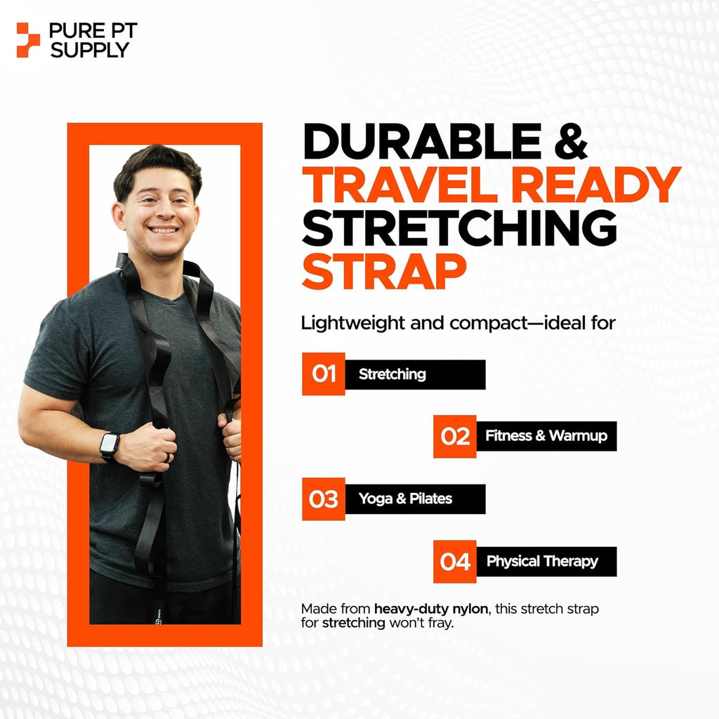 Pure PT Stretching Strap, 10 Loops, Non-Elastic Stretch Strap, Yoga Strap | Flexibility Training, Non-Elastic, Leg & Hamstring Stretcher, Rehab, Pilates, Home & Gym Use, Workout Guide Included - view 5
