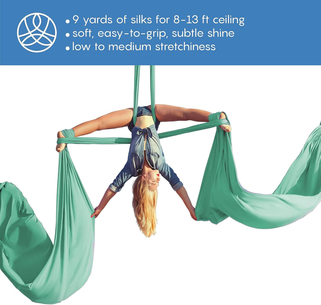 Aerial silks starter kit, 9 yards, aerial yoga hammock, hardware | knitted fabric with pose guide, for aerial yoga, gymnastics, silk swing, stretching and home gym use, suitable for all levels - view 3