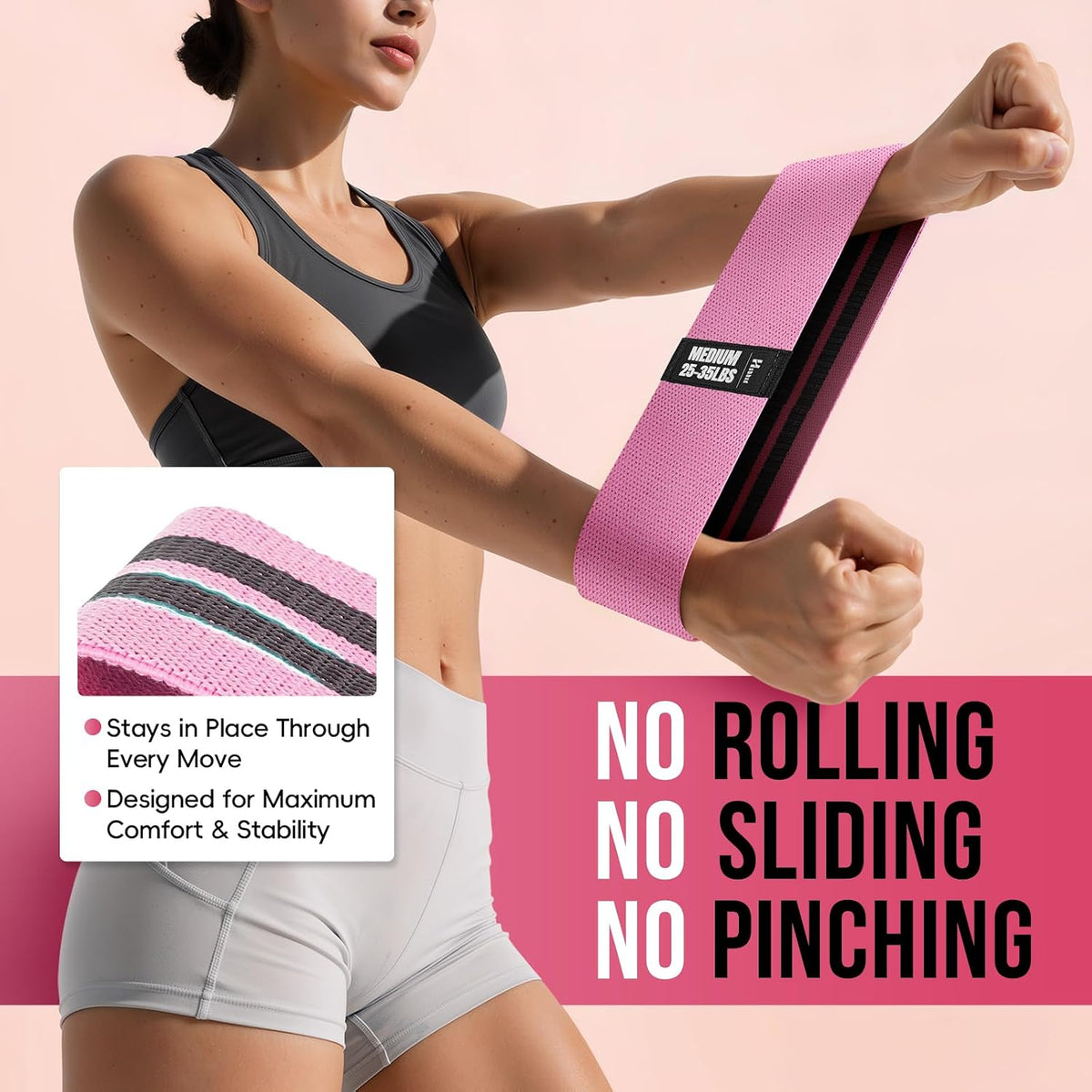 Fabric Resistance Band Set with Exercise Guide, 3 Levels for Hip and Glute | For women and men; 3 resistance levels with an exercise guide for legs, squats, yoga, fitness, and physical therapy - view 2