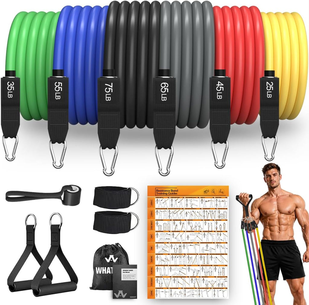 Resistance Bands, Exercise Bands with Handles, Workout Bands for Working Out, Fitness Bands Set for Home Gym Full Body Strength Training, Muscle Tone, Yoga & Stretching