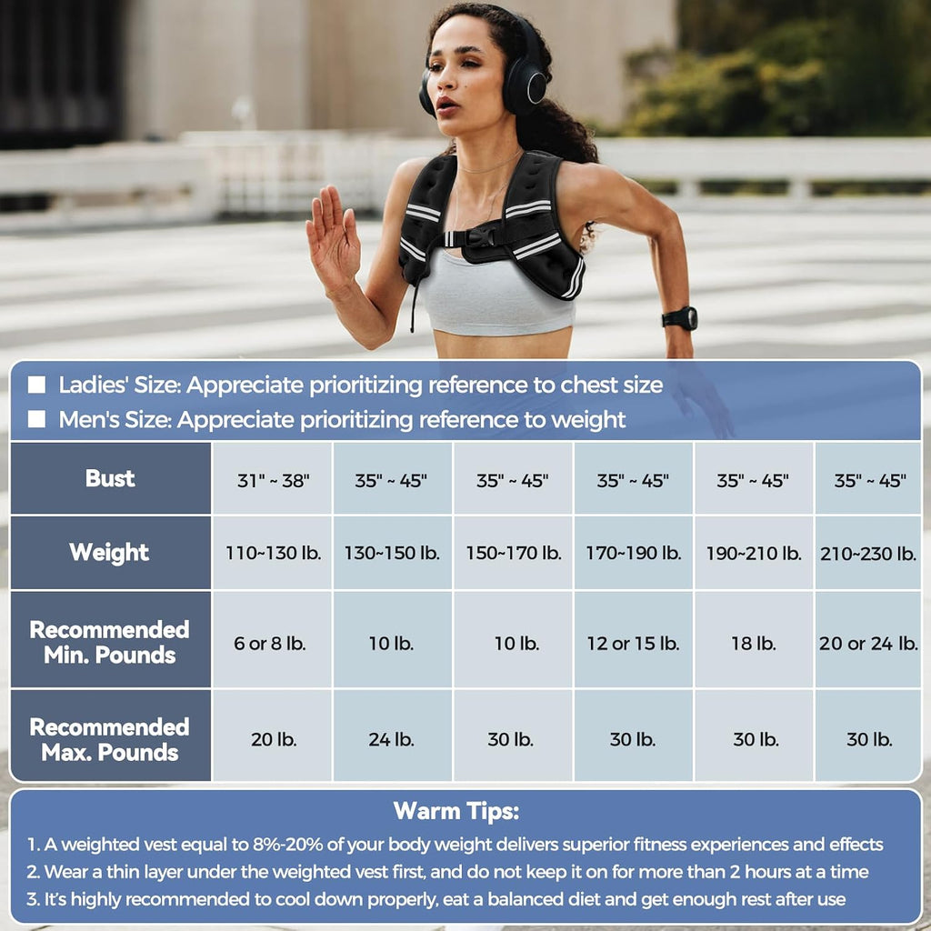 Weighted vest, 6lb/8lb/10lb/12lb/15lb/18lb/20lb/24lb/30lb for men women, reflective stripe adjustable buckle, comfortable durable rucking vest for walking running strength training - view 8