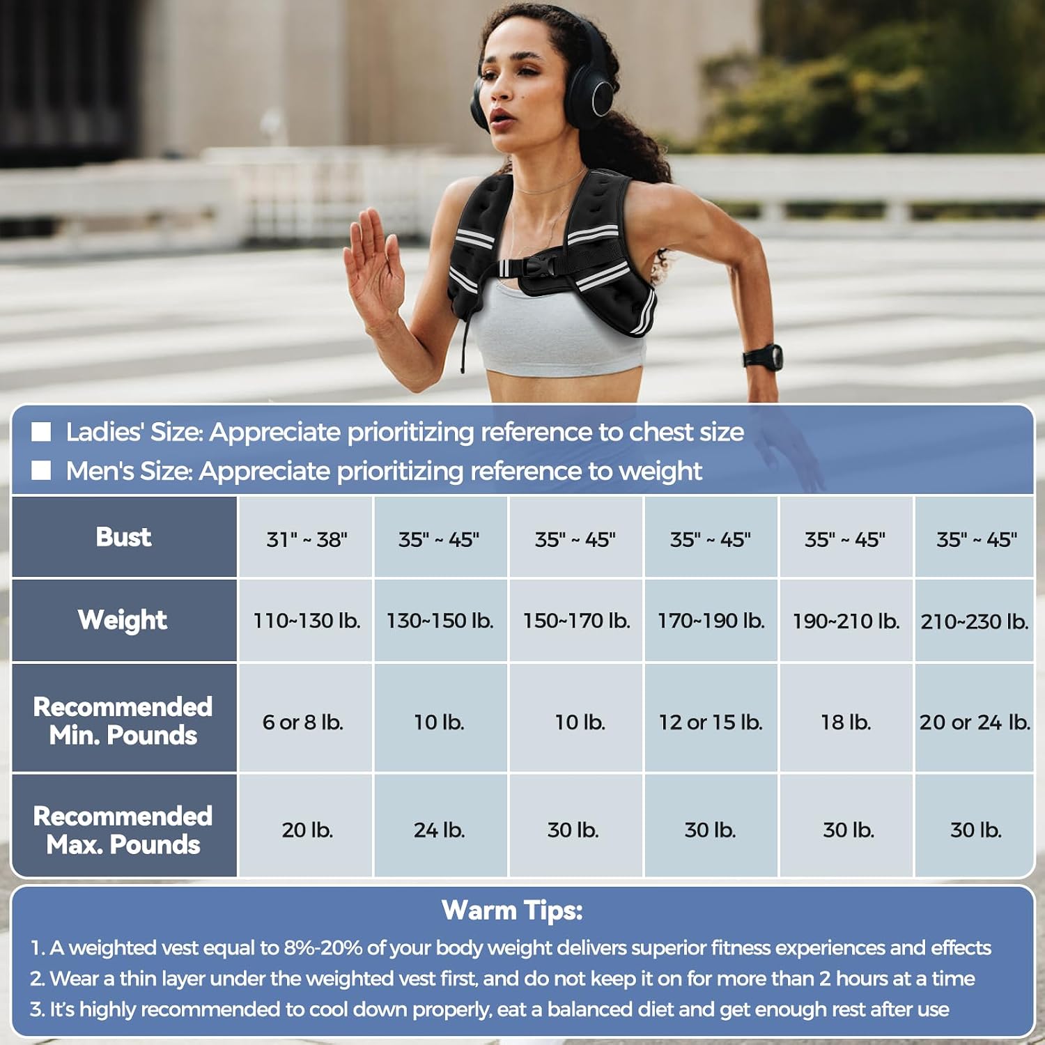 Weighted vest, 6lb/8lb/10lb/12lb/15lb/18lb/20lb/24lb/30lb for men women, reflective stripe adjustable buckle, comfortable durable rucking vest for walking running strength training - view 8