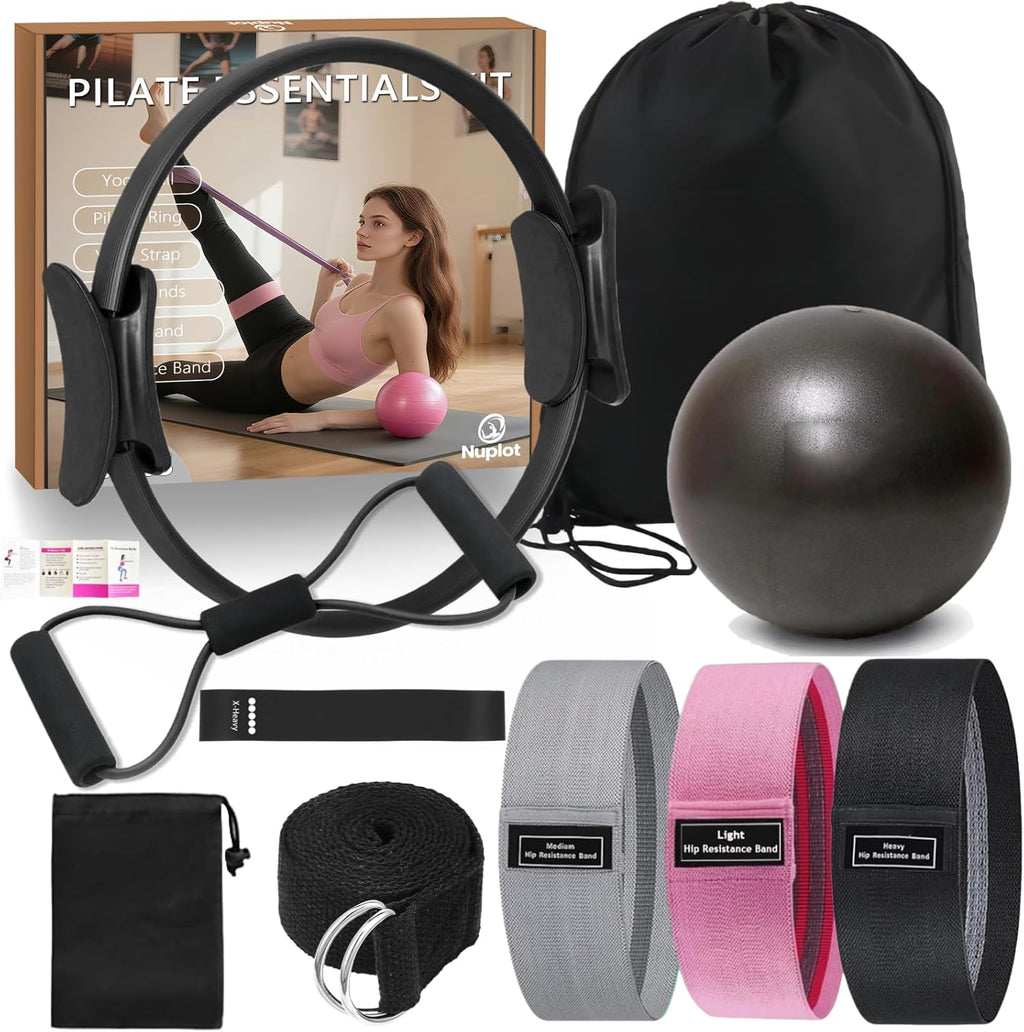 Pilates Equipment, Pilates Kit for Home Workouts, Pilates Essentials Kit for Women, Home Pilates Kit with Pilates Ring and Ball Set, Booty Bands, Figure 8 Resistance Band, Yoga Band