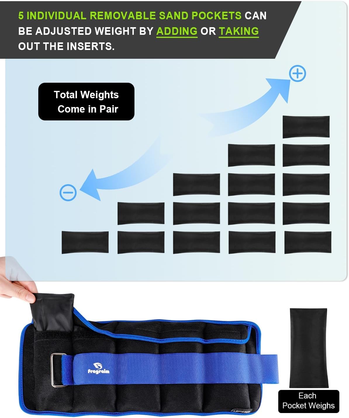 Adjustable ankle weights 1-3/4/5/6/8/10/12/15/20 lbs pair with removable weight for jogging, gymnastics, aerobics, physical therapy - view 3
