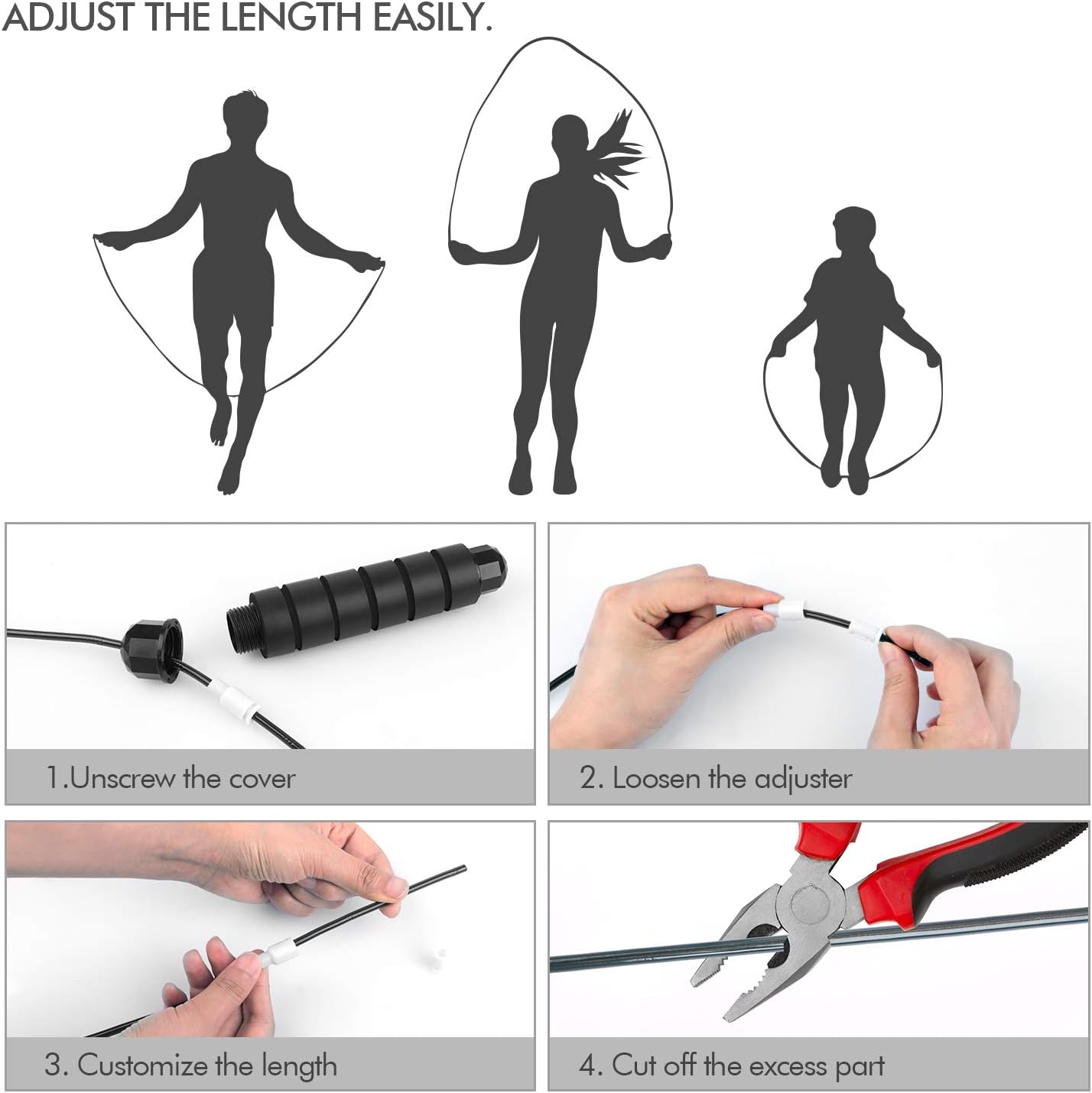 Jump rope, tangle-free rapid speed jumping rope cable with ball bearings for women, men, and kids, adjustable steel jump rope with foam handles for home gym exercise fitness workout equipment & slim body - view 4