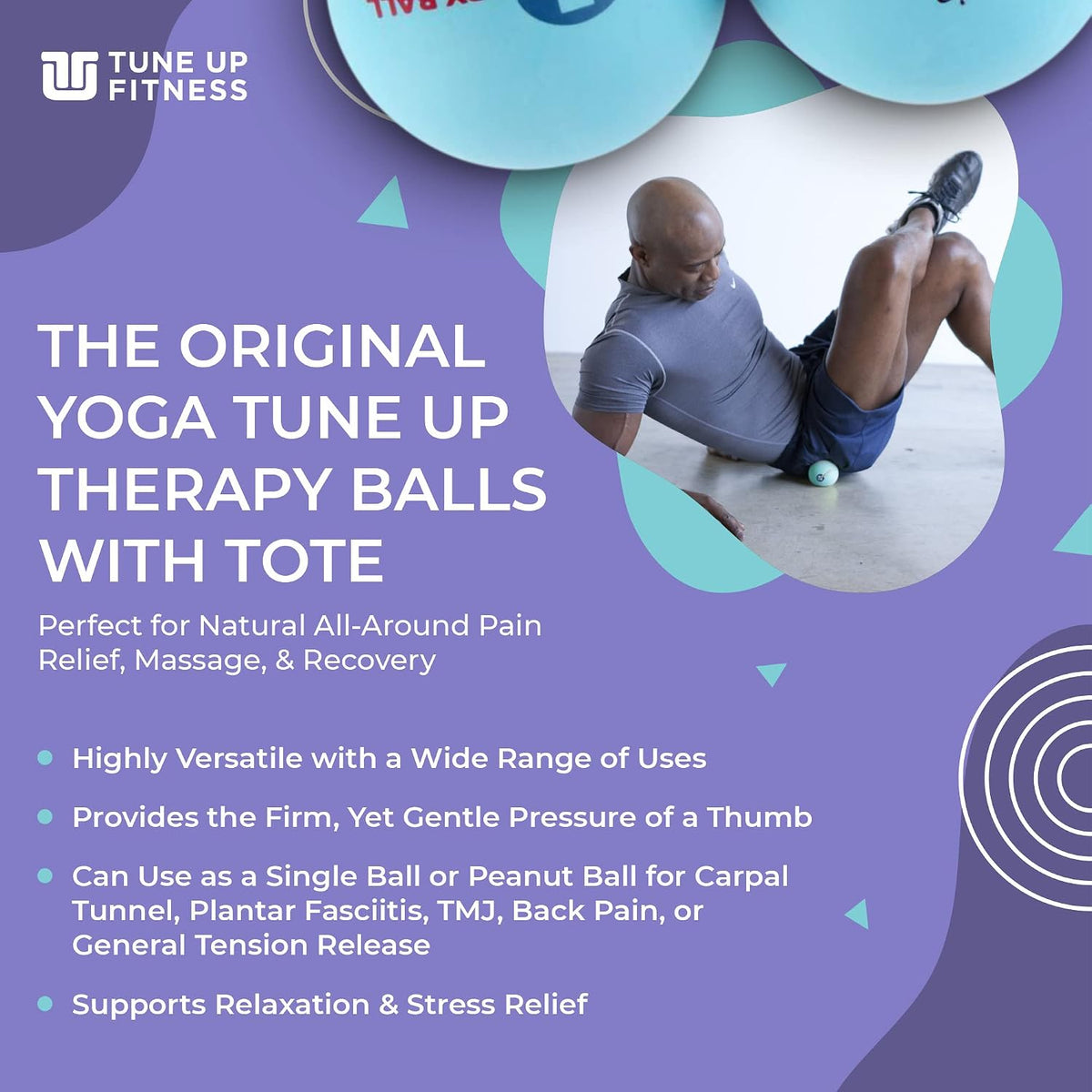 Therapy Balls in Tote by Tune Up Fitness - Massage Balls for Trigger Point, Pressure Point & Myofascial Release - Use as Single or Peanut Ball for Pain Relief & Relaxation (Aqua Blue) - view 2